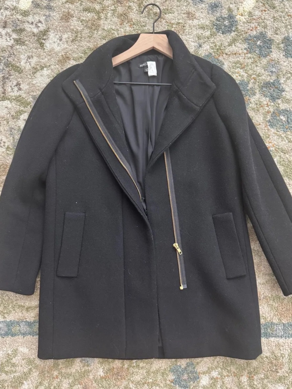 J. Crew Mercantile Dress Coat Black Zip Wool Pea Coat